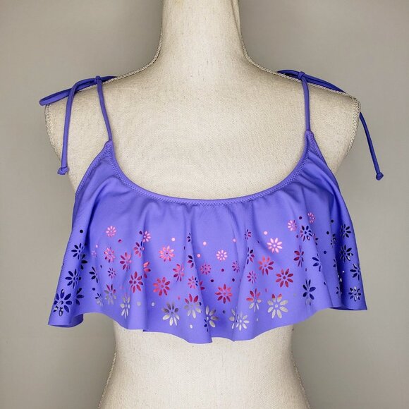 Victoria’s Secret Pink Ruffle Front Flower Pattern Bikini Top M - Picture 1 of 12